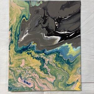 Abstract Canvas Art in Black, Green, and Blue